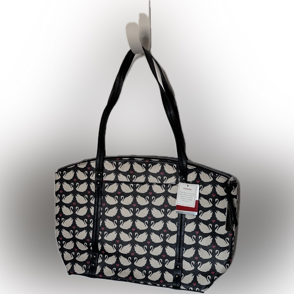 NWT Relic Black and White Swan Heart Pattern Tote Bag